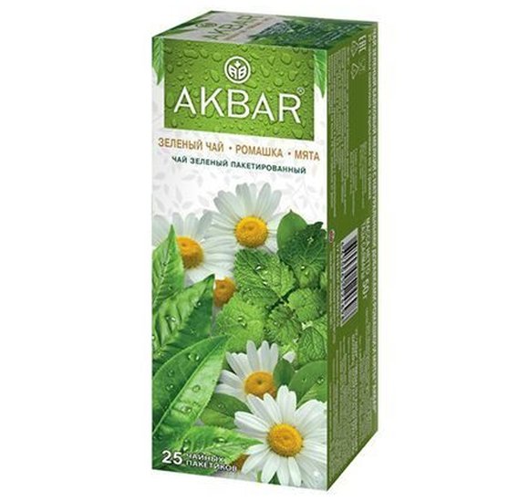 Чай Акбар зеленый 25пак по 2г Ромашка мята купить с доставкой в Канске