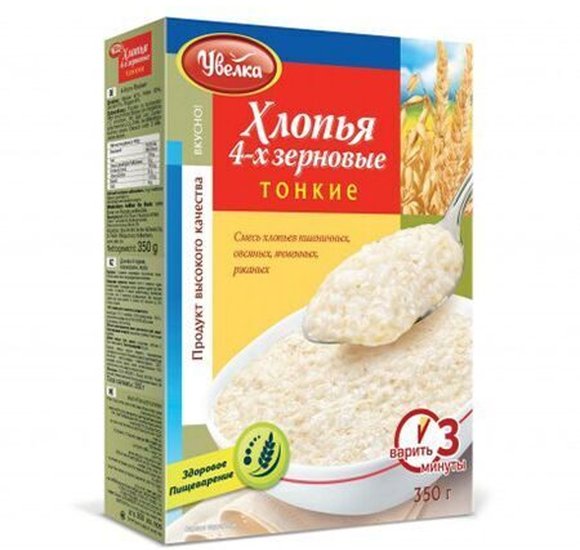 Хлопья Увелка 4х зерновые тонкие 350г купить с доставкой в Канске