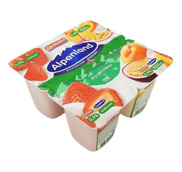 Йогурт Alpenland Фруктовый Клубника /Персик маракуйя 0.3% 95г БЗМЖ купить с доставкой в Канске