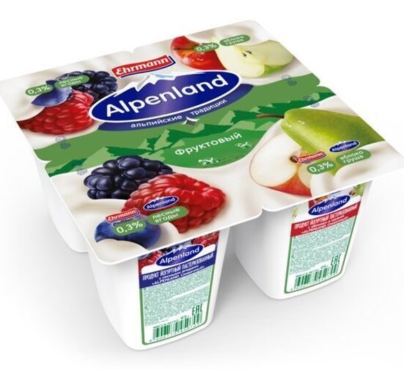 Йогурт Alpenland Фруктовый Лесная ягода /Яблоко Груша 0.3% 95г БЗМЖ купить с доставкой в Канске