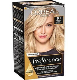 Фото товара Краска для волос Loreal Preference 9,1 Очень светло-русый Пепельный