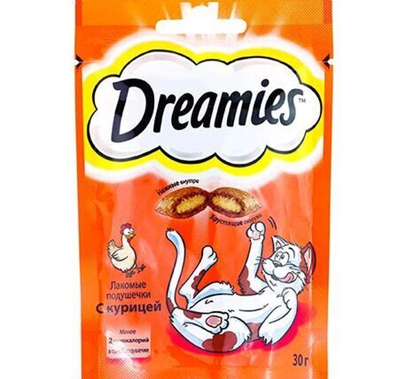 Лакомство для кошек Dreamies подушечки с курицей 30г купить с доставкой в Канске