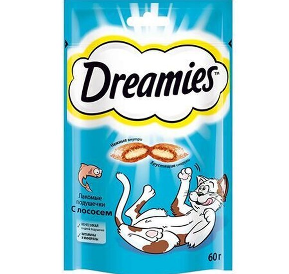 Лакомство для кошек Dreamies подушечки с лососем 60г купить с доставкой в Канске