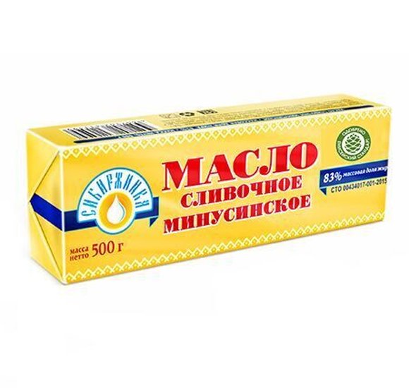 Масло сливочное Минусинское 83% 500г в/в БЗМЖ купить с доставкой в Канске
