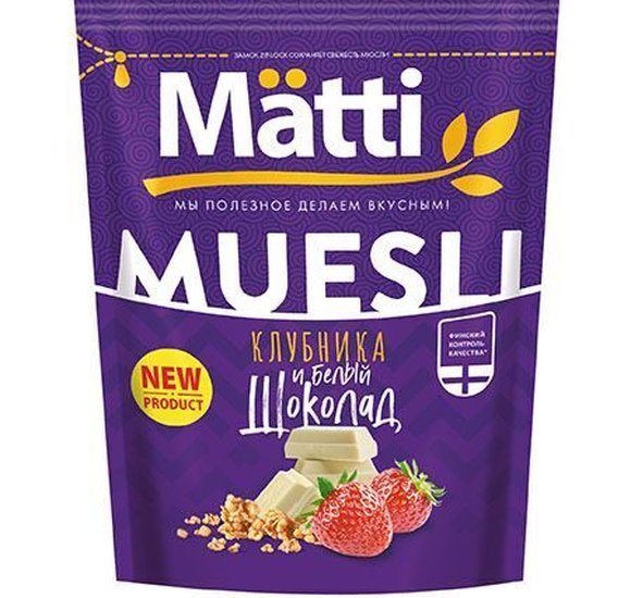 Мюсли Matti 250г Клубника и белый шоколад купить с доставкой в Канске