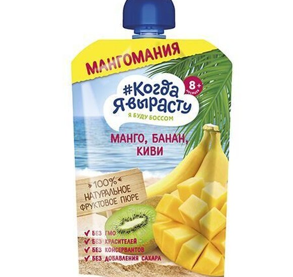 Пюре Когда я вырасту +8мес манго киви банан 180г купить с доставкой в Канске