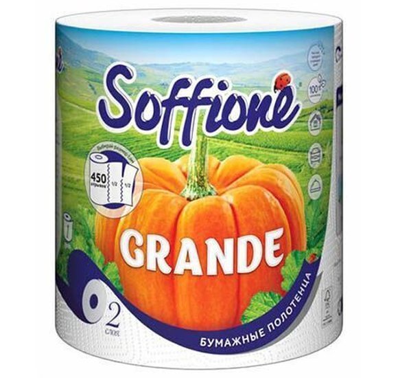 Полотенце бумажное Soffione Grande двухслойное 1 рулон 450 отрывов купить с доставкой в Канске
