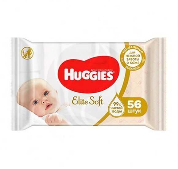 Салфетки влажные Huggies Элит Софт детские 56шт купить с доставкой в Канске