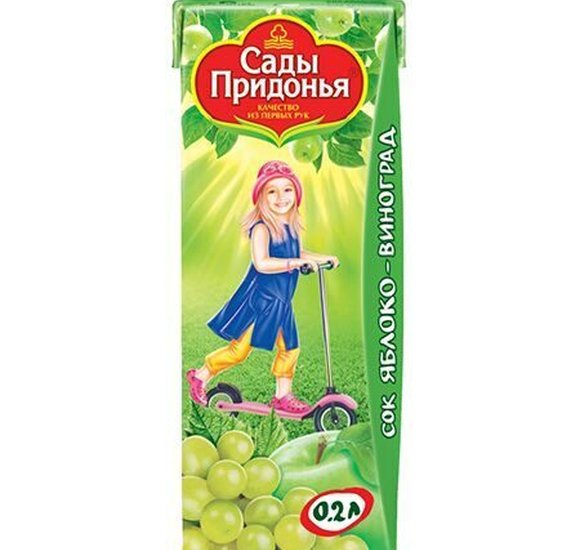 Сок Сады Придонья Яблоко Виноград 200мл . купить с доставкой в Канске