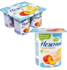 Фото товара Йогурт Нежный с соком Персика 1.2% 100г БЗМЖ