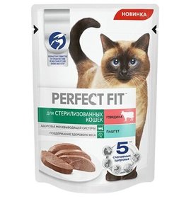 Фото товара Корм Perfect Fit Говядина паштет для стерилизованных кошек 75г