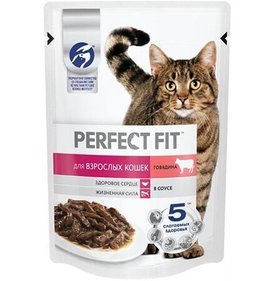Фото товара Корм Perfect Fit Говядина в соусе для взрослых кошек 75г
