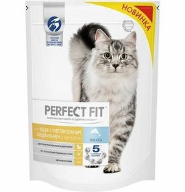 Фото товара Корм Perfect Fit Лосось для кошек с чувствительным пищеварением 650г