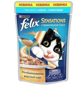 Фото товара Корм для кошек Феликс 85г sensations с треской и томатами в желе