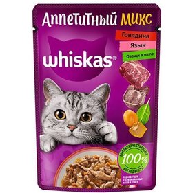 Фото товара Корм для кошек Вискас Аппетитный микс говядина язык овощи в желе 75г