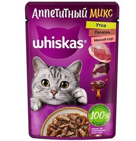 Фото товара Корм для кошек Вискас Аппетитный микс утка печень мясной соус 75г