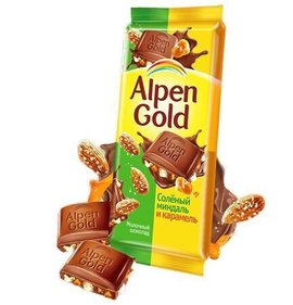 Фото товара Шоколад Альпен Голд 85г Молочный соленый миндаль карамель